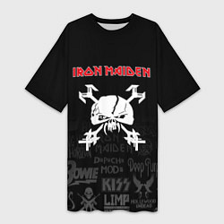 Женская длинная футболка Iron Maiden логотипы рок групп