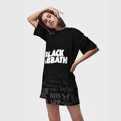 Футболка женская длинная Black Sabbath логотипы рок групп, цвет: 3D-принт — фото 2