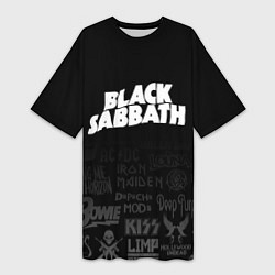 Футболка женская длинная Black Sabbath логотипы рок групп, цвет: 3D-принт