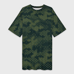 Женская длинная футболка Абстрактный геометрический зеленый камуфляж