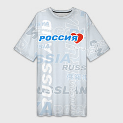 Футболка женская длинная Россия - на разных языках мира, цвет: 3D-принт