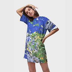 Футболка женская длинная Планета Земля - пиксельный рисунок, цвет: 3D-принт — фото 2