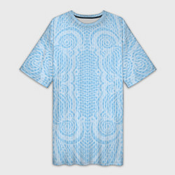 Футболка женская длинная Вязаный светлый узор, абстракция Нежный голубой цв, цвет: 3D-принт
