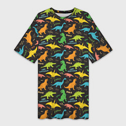 Женская длинная футболка Разноцветные Динозавры
