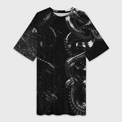 Женская длинная футболка Змеиный Паттерн Snake Black