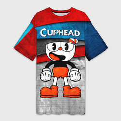 Футболка женская длинная Cuphead Красная чашечка, цвет: 3D-принт