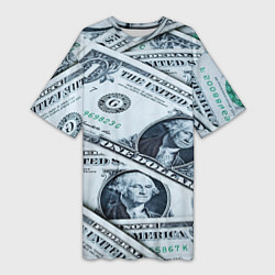 Футболка женская длинная Доллары с Вашингтоном, цвет: 3D-принт
