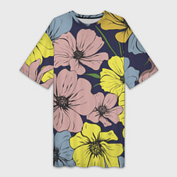 Женская длинная футболка Цветы Винтажный Цветок