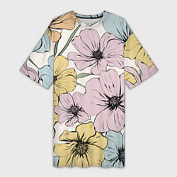 Женская длинная футболка Цветы Винтажный Букет