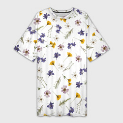 Женская длинная футболка Простые цветы на белом фоне