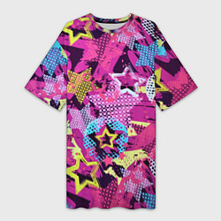 Женская длинная футболка Star Colorful Pattern Fashion Neon