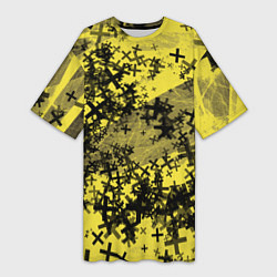 Женская длинная футболка Кресты и хаос На желтом Коллекция Get inspired! Fl