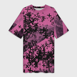 Женская длинная футболка Кресты и хаос На розовом Коллекция Get inspired! F