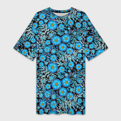 Женская длинная футболка Поле синих цветов