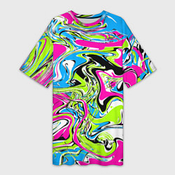 Женская длинная футболка Абстрактные мраморные разводы в ярких цветах Поп а