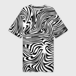 Женская длинная футболка Сумасшедшая зебра Абстрактный узор с извилистыми л