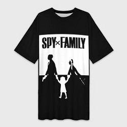 Футболка женская длинная Spy x Family: Семья шпиона черно-белая, цвет: 3D-принт