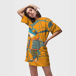Футболка женская длинная Лягушка в модной куртке, цвет: 3D-принт — фото 2