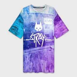 Футболка женская длинная Stray: Neon Logo, цвет: 3D-принт