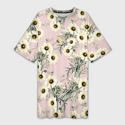 Женская длинная футболка Цветы Летние Ромашки