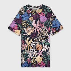 Женская длинная футболка Цветы Летние В Цветущем Саду