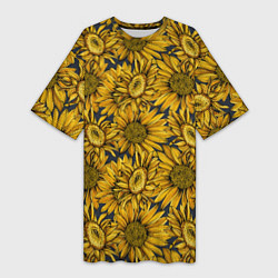 Женская длинная футболка Цветы Подсолнечники