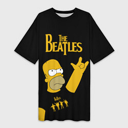 Женская длинная футболка The Beatles Гомер Симпсон Рокер