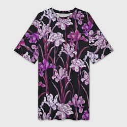Женская длинная футболка Цветы Фиолетовые Ирисы