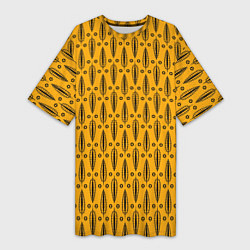 Женская длинная футболка Черно-желтый современный узор Листья