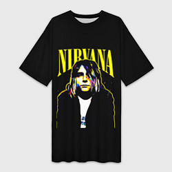 Футболка женская длинная Рок - группа Nirvana, цвет: 3D-принт