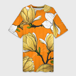 Женская длинная футболка Удивительные летние тропические цветы с нераскрывш