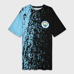 Женская длинная футболка Manchester city манчестер сити голубые брызги