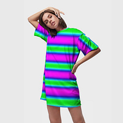 Футболка женская длинная Зеленый и фиолетовые яркие неоновые полосы striped, цвет: 3D-принт — фото 2