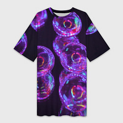 Женская длинная футболка Неоновые сюрреалистичные пузыри - Фиолетовый