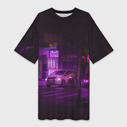 Женская длинная футболка Неоновый ночной переход - Фиолетовый