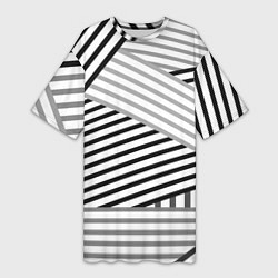 Женская длинная футболка Полосатый узор в черно-белых цветах