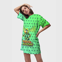 Футболка женская длинная My singing Monsters - Жужук, цвет: 3D-принт — фото 2