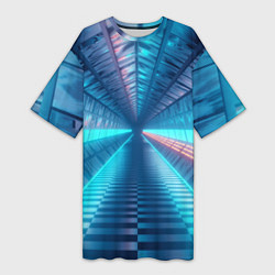 Женская длинная футболка Неоновый коридор лаборатории - Синий