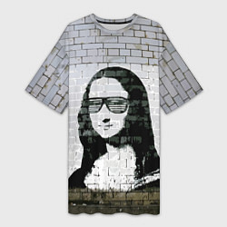 Женская длинная футболка Джоконда на стене в стиле граффити