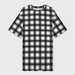 Женская длинная футболка Black and white trendy checkered pattern