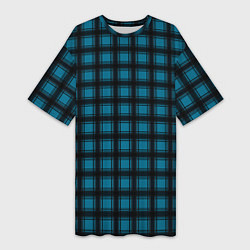 Женская длинная футболка Black and blue plaid
