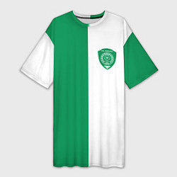 Футболка женская длинная ФК Ахмат бело-зеленая форма, цвет: 3D-принт