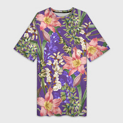 Женская длинная футболка Яркий Цветочный Сад