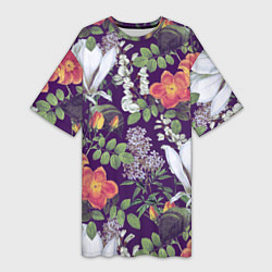 Женская длинная футболка Оранжевые Цветы Сада