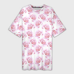 Женская длинная футболка Нежные розы - паттерн
