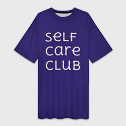 Футболка женская длинная Self care club blue, цвет: 3D-принт