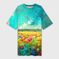 Женская длинная футболка Бесконечное поле цветов