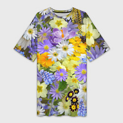 Женская длинная футболка Цветочная летняя поляна