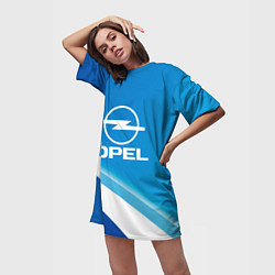 Футболка женская длинная Опель - голубая абстракция, цвет: 3D-принт — фото 2