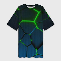 Женская длинная футболка Разлом зеленых неоновых плит - геометрия